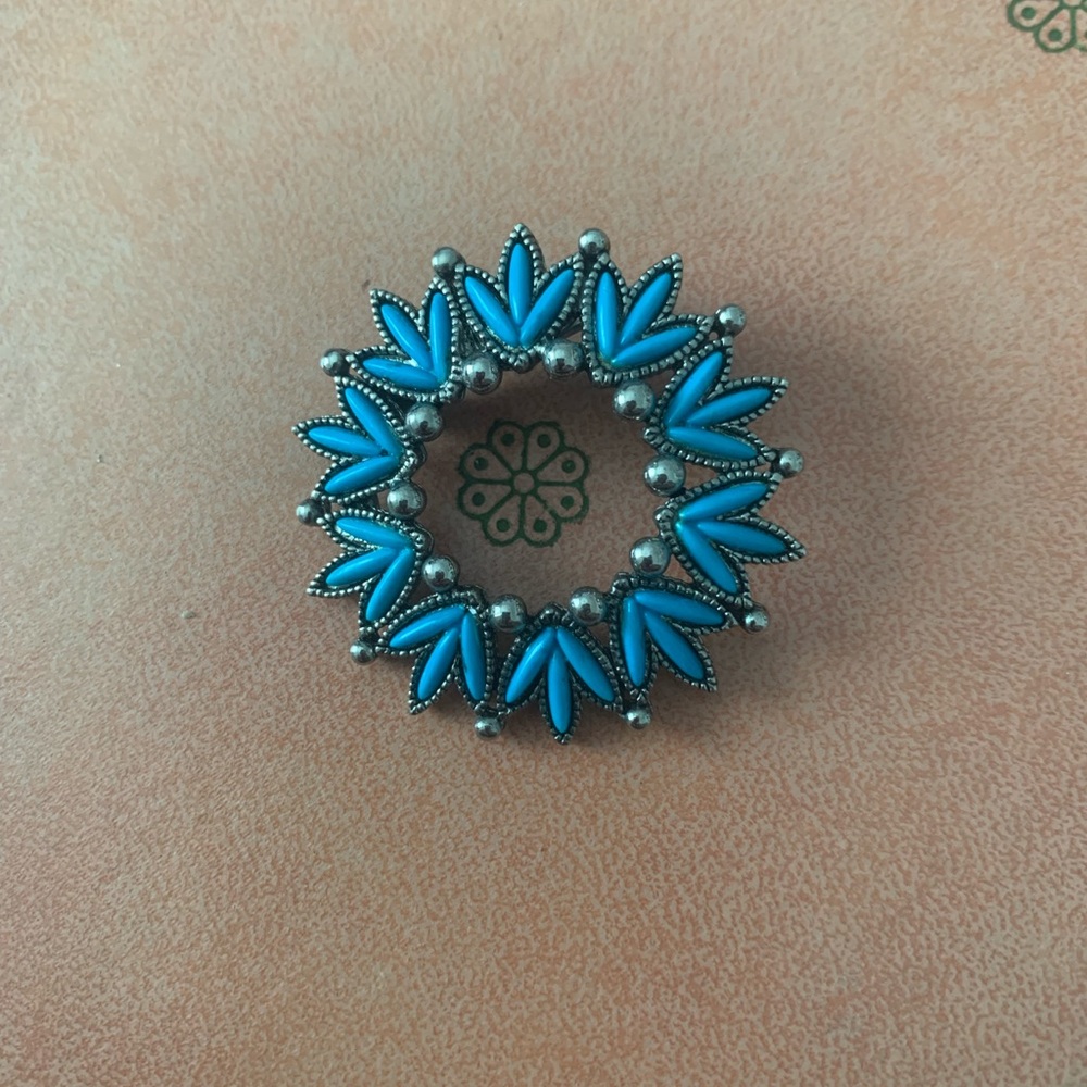 Vintage Faux Turquoise Silver Brooch